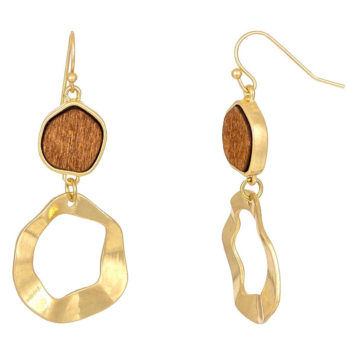 Ashley Cooper(tm) Brown Framed Wood with Open Link Drop Earrings