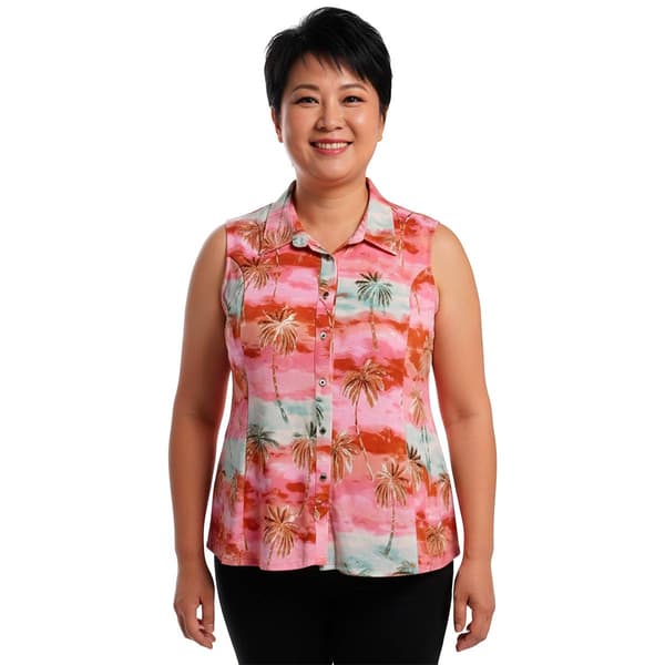 Plus Size Cocomo Sleeveless Tropical Palm Tree Blouse - image 