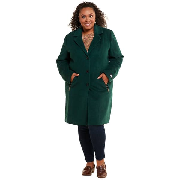 Plus Size DKNY Single Breasted Wool Coat w Zip Pockets Boscov s