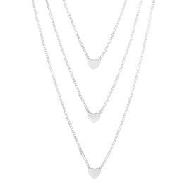 Fine Silver Plated 3 Layered Heart Station Necklace
