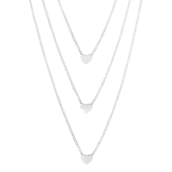 Fine Silver Plated 3 Layered Heart Station Necklace - image 