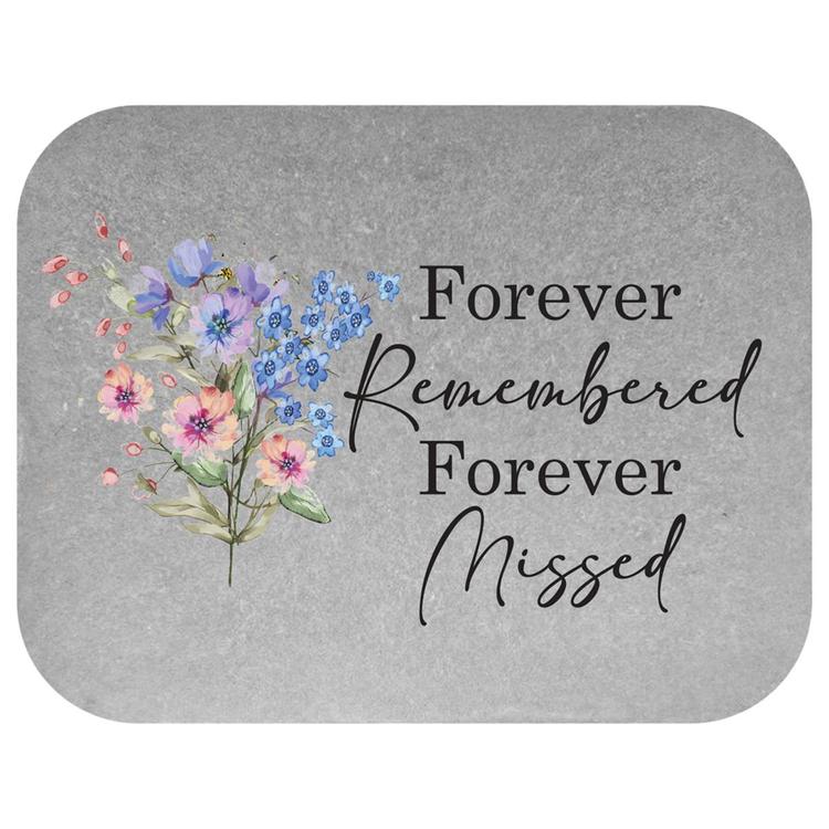 Forever Remembered w/ Flowers Rectangle Memorial Stone