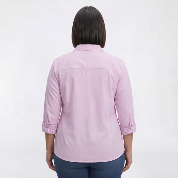 Plus Size Emily Daniels 3/4 Roll Tab Sleeve Stripe Button Down