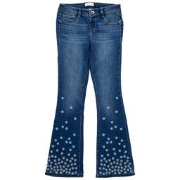 Girls (7-16) Squeeze Flare Jeans w/ Mini Embroidered Flowers