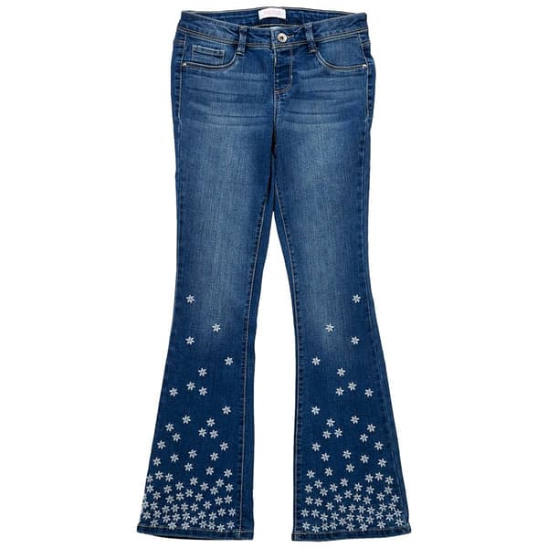 Girls (7-16) Squeeze Flare Jeans w/ Mini Embroidered Flowers - image 
