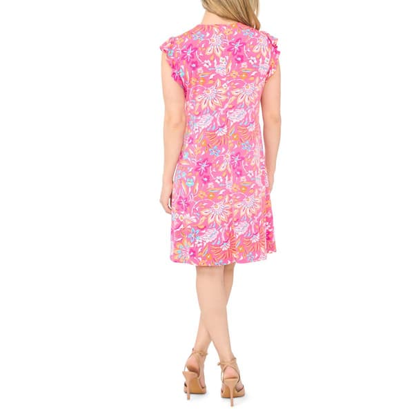 Petite MSK Ruffle Cap Sleeve V Neck Floral Shift Dress
