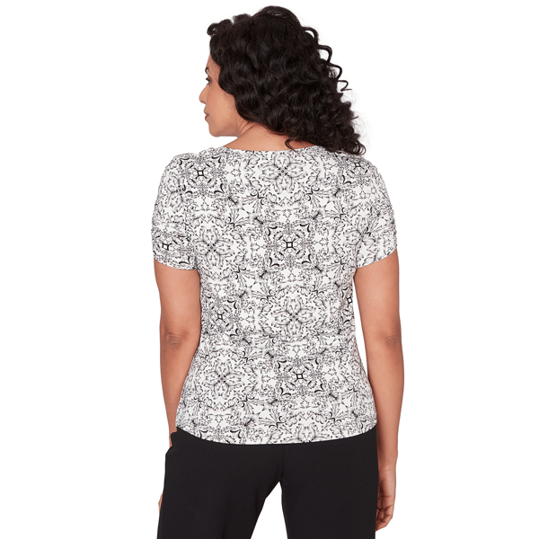 Womens Emaline Key Items Short Sleeve Scroll Medallion Blouse - image 