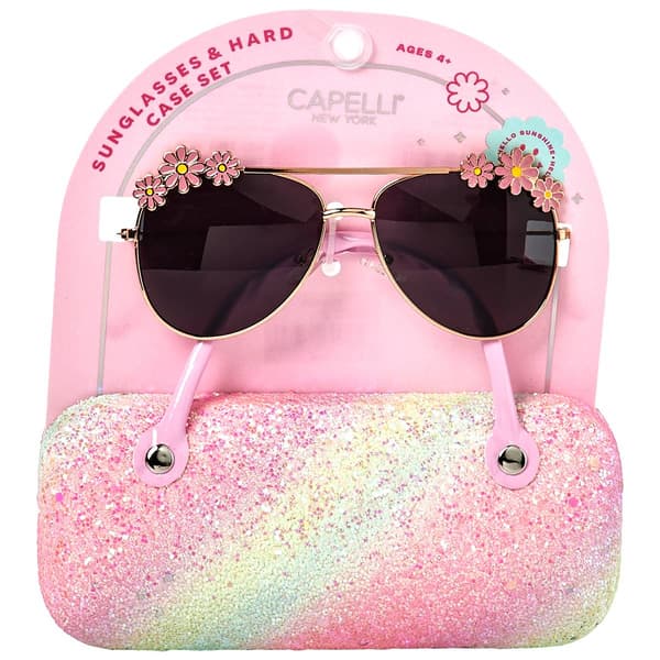 Girls Capelli(R) New York Flower Sunglasses & Glitter Case