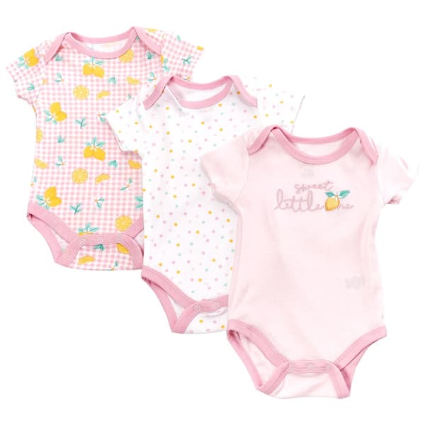 Baby Girl (NB-9M) Baby Gear 3pk. Lemon Short Sleeve Bodysuits - image 