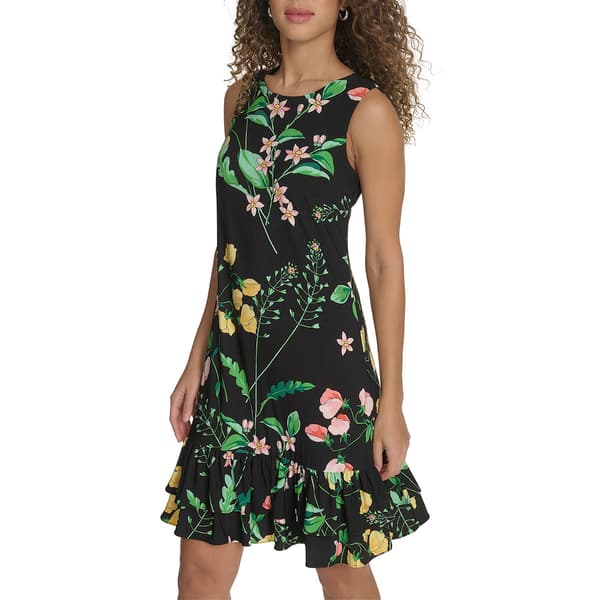 Womens Tommy Hilfiger Sleeveless Floral Ruffle Hem Shift Dress