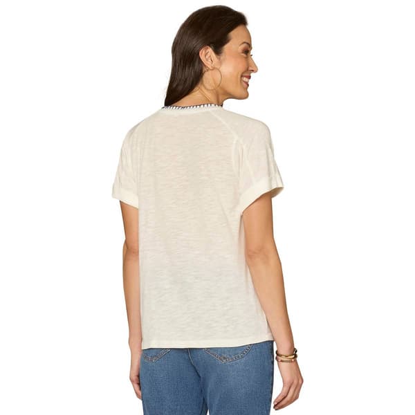 Womens Democracy Short Sleeve Embroidered Boyfriend Tee