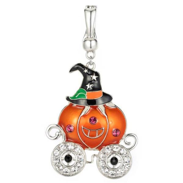 Wearable Art Silver-Tone Pumpkin Carriage Enhancer Pendant - image 