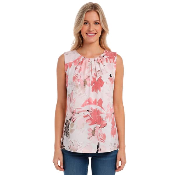 Womens Calvin Klein Sleeveless Pleat Neck Floral Blouse - image 