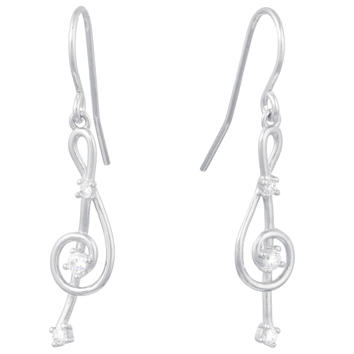 Athra Sterling Silver Clef Note CZ Drop Earrings