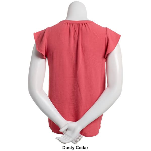 Womens Adrianna Papell Solid Short Flutter Sleeve Airflow Blouse