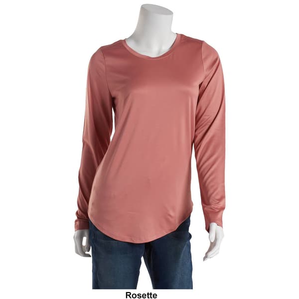 Juniors Poof! Long Sleeve Solid Crew Neck Shirttail Hem Tee
