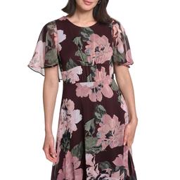 Womens Calvin Klein Flutter Sleeve Floral Chiffon Midi Dress