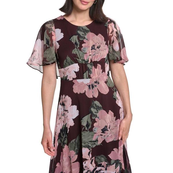 Womens Calvin Klein Flutter Sleeve Floral Chiffon Midi Dress