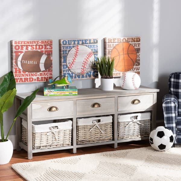 Baxton Studio Mabyn Light Grey Wood 3-Drawer Storage Bench