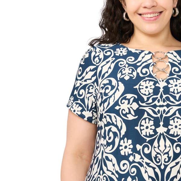 Plus Size MSK Short Sleeve 3 O-Ring Damask Shift Dress