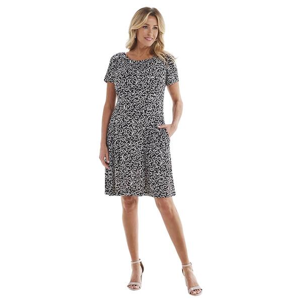 Petite Connected Apparel Short Sleeve Print ITY Dress w/Pockets - image 