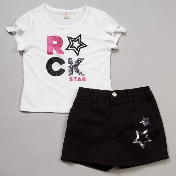 Girls (7-16) Sweet Butterfly(R) Rock Star Tee w/ Denim Skort