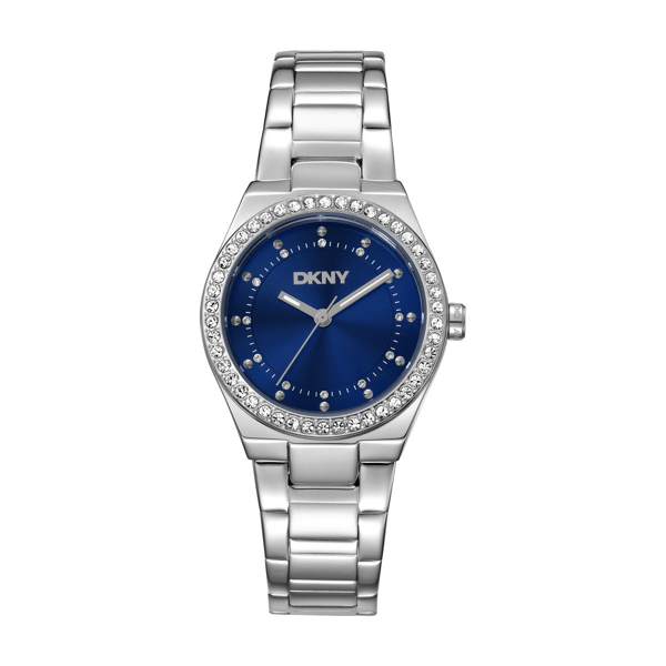 Womens DKNY Crystal Blue Dial Crystal Bezel Watch-DK1L100M0055