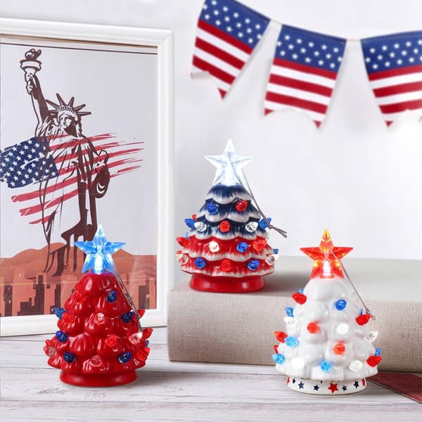 Mr. Christmas 3pc. Mini Nostalgic Ceramic Patriotic Trees