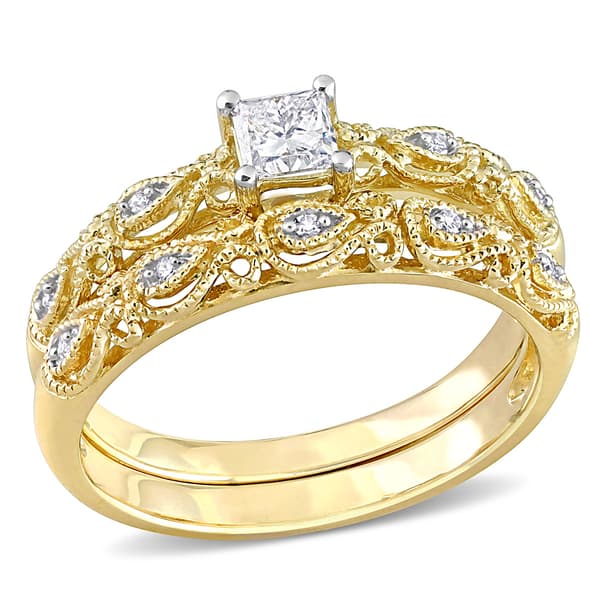 Diamond Classics(tm) Gold 1/2ctw. Diamond Swirl Bridal Ring Set - image 