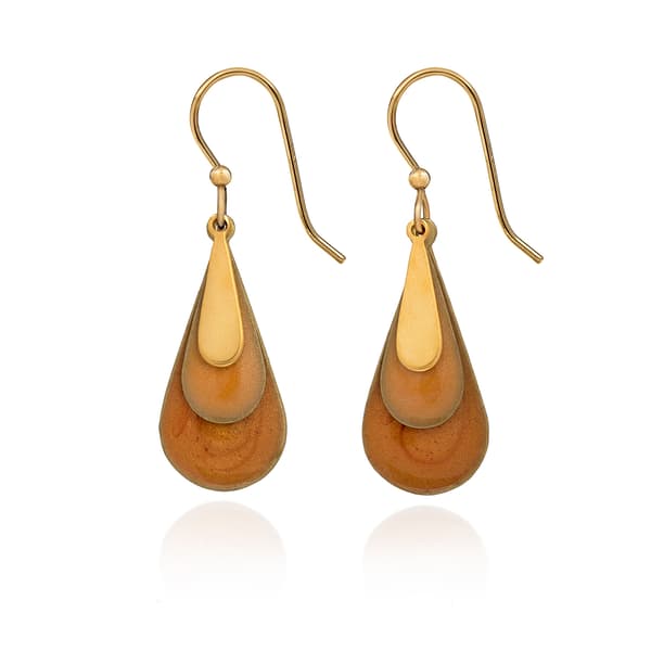 Silver Forest Gold-Tone & Orange Layered Teardrop-Shaped Earrings - image 