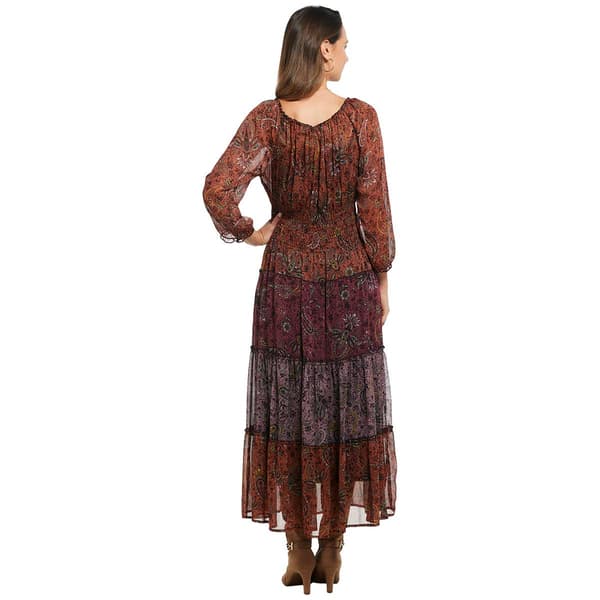 Womens Figueroa & Flower Long Sleeve Twin Paisley Tier Maxi Dress