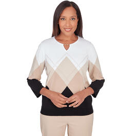 Womens Alfred Dunner Neutral Territory Ombre Diamond Sweater