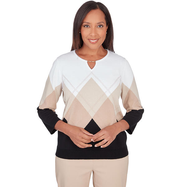 Petite Alfred Dunner Neutral Territory Ombre Diamond Sweater - image 