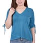 Womens NY Collection 3/4 Ruched Sleeve Solid V-Neck Hacci Top - image 1