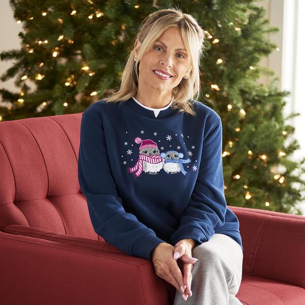 Womens Hasting & Smith Snow Owls Embroidered Sweatshirt - image 
