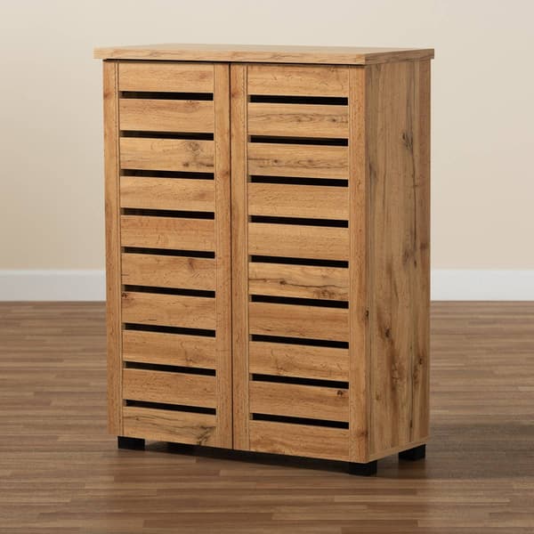 Baxton Studio Adalwin Oak Brown Wood 2-Door Shoe Storage Cabinet