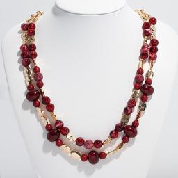 Ashley Cooper(tm) 2-Row Dark Berry Beads & Gold-Tone Nugget Necklace