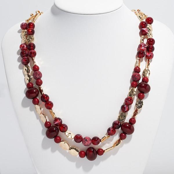 Ashley Cooper(tm) 2-Row Dark Berry Beads & Gold-Tone Nugget Necklace - image 