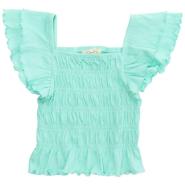 Girls &#40;7-16&#41; Jessica Simpson Cap Sleeve Solid Smocked Blouse - image 