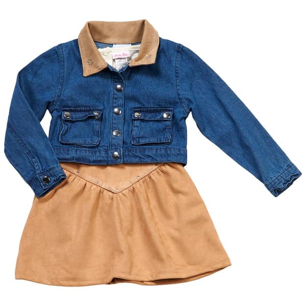 Girls (4-6x) Little Lass(R) 2pc. Faux Suede Dress with Denim Jacket