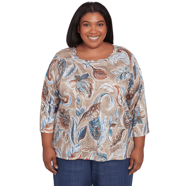 Plus Size Alfred Dunner Summer Solstice Twisted Crew Neck Paisley Top - image 