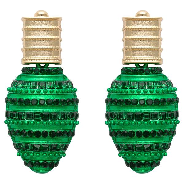 Green Crystal Christmas Tree Light Bulb Earrings