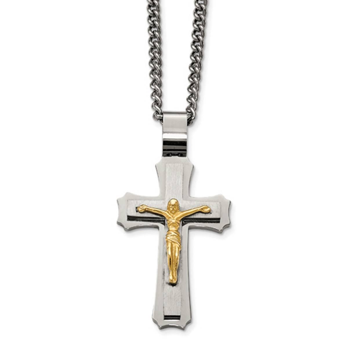 Mens Gentlemen’s Classics™ Polished Yellow IP Crucifix...
