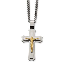 Mens Gentlemen's Classics(tm) Polished Yellow IP Crucifix Necklace