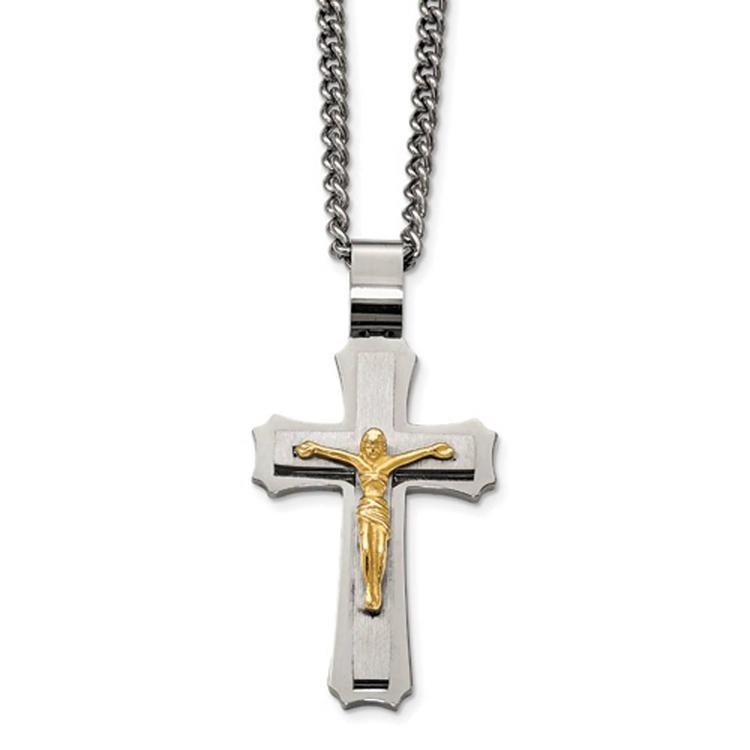 Mens Gentlemen's Classics(tm) Polished Yellow IP Crucifix Necklace