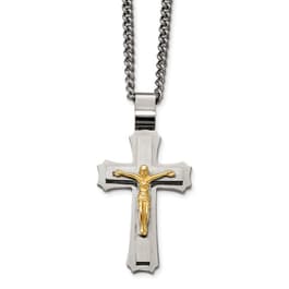 Mens Gentlemen's Classics&#40;tm&#41; Polished Yellow IP Crucifix Necklace