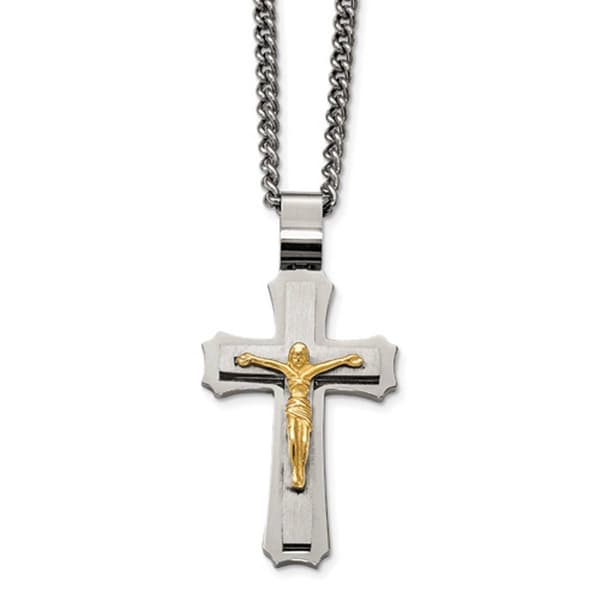 Mens Gentlemen's Classics(tm) Polished Yellow IP Crucifix Necklace - image 