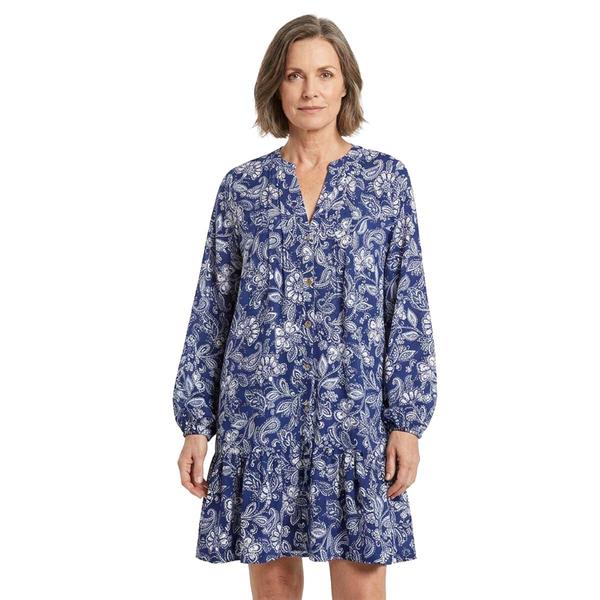 Womens Emily Daniels Long Sleeve Paisley Ruffle Hem Shirtdress