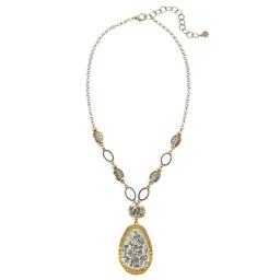 Ruby Rd. Two-Tone Short Etched Oval Overlay Pendant Necklace