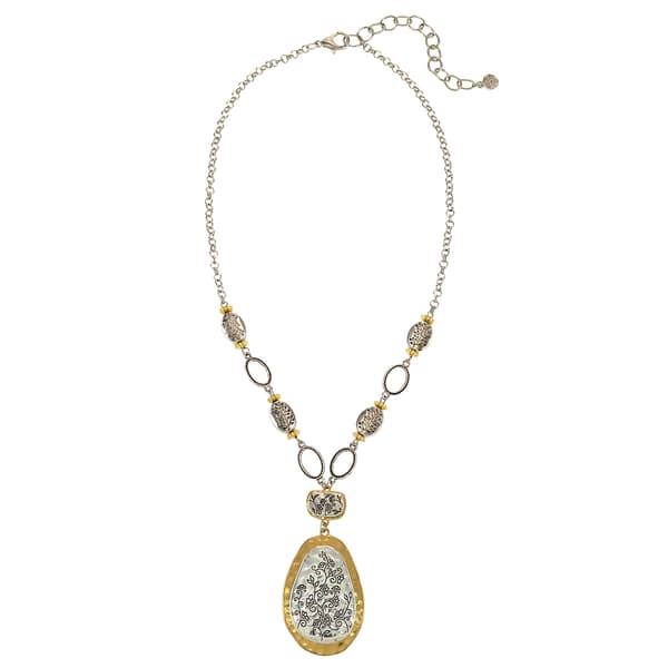 Ruby Rd. Two-Tone Short Etched Oval Overlay Pendant Necklace - image 